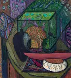Aquarium by Juliette Roche, circa 1917-1918, Huile sur carton, sold Apr 2023
