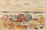 La plage by Marcel Gromaire, 1966, Aquarelle et encre de Chine sur papier, sold Apr 2023