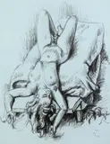 Nu renversé by Jean Hélion, 1951, Fusain sur papier bleu contrecollé sur carton, sold Apr 2023
