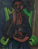 Femme assise sur une chaise by Édouard Pignon, 1943, Huile carton contrecollé sur panneau, sold Apr 2023