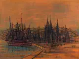 Bateau à quai by Jean Carzou, 1964, Huile sur toile, sold Apr 2023