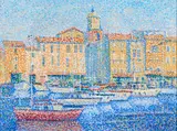 Le port de Saint-Tropez by Yvonne Canu, Huile sur toile, sold Apr 2023