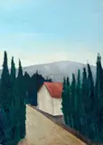 Maison et cyprès by Georges Bauquier, Huile sur toile, sold Apr 2023