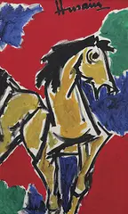 Untitled by M. F. Husain, Oil on canvas, sold Jun 2009