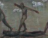 Pumping and Jumping (The Game) by G.R. Iranna, Oil on canvas, offered Jun 2009
