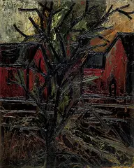 Landscape with Red Houses by F. N. Souza, Oil on board, sold Jun 2009