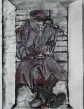 Music at the Bottom of the Ladder by Krishen Khanna, Charcoal and oil on canvas, sold Jun 2009
