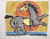 Untitled by M. F. Husain, Pastel on paper, sold Mar 2009