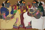 Women with Mother and Child by Thota Vaikuntam, Acrylic on canvas, sold Mar 2009