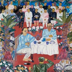 Couple Having Tea by Arpita Singh, Oil on canvas, sold Dec 2008