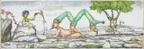 Man Feeding Sphinx with Hard Earned Corns by Gopikrishna, Ink and pastel on paper pasted on board, offered Dec 2008