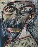 Untitled (Head) by F. N. Souza, Oil on paper pasted on board, sold Dec 2008