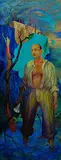 Man with torch by Ranbir Kaleka, Oil on wood, sold Nov 2008