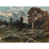 Untitled (Landscape with Snow Covered Mountains) by Manuel Valencia, oil on canvas, sold Jun 2026