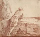 Personnage de dos appuyé sur un rocher by dit Lacroix de Marseille Charles-François Lacroix, Sanguine, sold Feb 2023