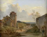 Personnage dans un hameau by Nicolas Alexandre Barbier, Huile sur papier marouflé sur toile, sold Feb 2023