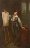 Jeune garçon à son chevalet dans un intérieur by Jacques-Émile Blanche, Huile sur toile (Toile d'origine), sold Feb 2023