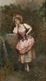 Elégante à la robe rose by Luis de Madrazo, Huile sur panneau, sold Feb 2023
