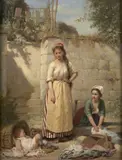 La lavandière jeune maman by Charles Auguste Romain Lobbedez, Huile sur panneau, sold Feb 2023