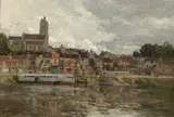 Vue des environs de Moret-sur-Loing by Edmond Marie Petitjean, Huile sur toile (Toile d'origine), sold Feb 2023