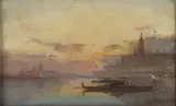 Soleil couchant sur le bassin de Saint Marc by Henri Duvieux, Huile sur toile (Toile d'origine), sold Feb 2023