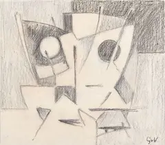 Composition by Geer van Velde, circa 1968, Technique mixte sur papier, sold Apr 2023