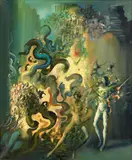 La bataille (Les hommes et les dragons) by Ljubomir Popović, 1986, Huile sur toile, sold Apr 2023