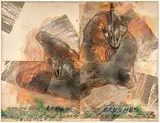 Study for lungs with brushes by Dennis Oppenheim, 1991, Crayon, crayon de couleur, lavis à l'huile, pastel à l'huile et sérigraphie sur papier marouflé sur toile, sold Apr 2023