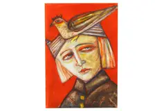 Bird House Hat Oil on paper Framed and Glazed by Joyce W. Cairns, Oil on paper, offered Oct 2019