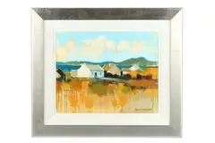 Houses in a landscape setting by Dennis Orme Shaw, watercolor, offered Oct 2019