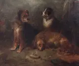 Interior with three dogs,indistinctly signed and dated,12 x 14in by George Armfield, oil on canvas, sold Feb 2015