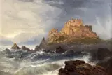 Mont Orgueil Castle, Jerseysigned and inscribed verso,8 x 12in by Frederick Tully Lott, oil on wood, sold Feb 2015