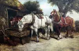 Plough horses watering at a trough by Harden Sidney Melville, oil on canvas, sold Feb 2015