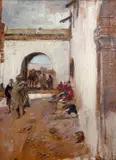 South Gate, Mogodor, Morocco by Alexander Ignatius Roche, oil on wood, sold Feb 2015