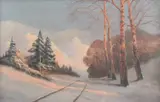 Sunset over a winter landscape,unsigned,16 x 24in by Mikhail M. Germachev, oil on canvas, sold Feb 2015