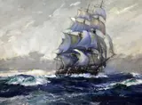 Naval frigate in full sail by Frank Henry Mason, oil on card, sold Feb 2015