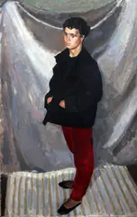 Red Trousers by Keith Critchlow, oil on canvas, sold Feb 2015