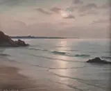 Sunset over the coast by Roger de la Corbière, oil on canvas, sold Feb 2015