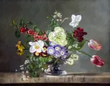 Still life of spring flowers in a glass bowl by Cecil Kennedy, oil on canvas, sold Feb 2015