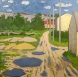 Track leading to a viaduct by Robert Buhler, oil on canvas, sold Feb 2015