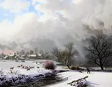 Winter storm at Maidford by Daniel van der Putten, oil on wood, sold Feb 2015