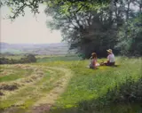Picnic on the hill by Antony Sheath, oil on canvas, sold Feb 2015