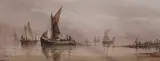 Fishing boats off the coast by Richard Henry Nibbs, watercolour, sold Feb 2015