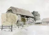 The Farmyard at Hoadlye near Bayham Abbey,inscribed, Agnews label verso,7 x 10in by Robert Hills, pencil and watercolour, sold Feb 2015