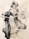 Lady wearing an elaborate gown by Juan Luna, watercolour, sold Feb 2015