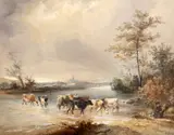 Cattle through a river near Canterbury by Henry Earp, watercolour, sold Feb 2015