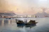 Fishing boats in the bay of Naples by G. Battista, gouache, sold Feb 2015