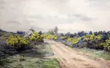 Rabbits and gorse beside a moorland track by Charles A. Brindley, 1912, watercolour, sold Feb 2015