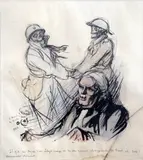 Caricature of Lloyd George and another of Uncle Sam,initialled and inscribed to Monsieur Pyck, both dated 1922,12.5 x 11.5in by Jacques Ochs, 1922, ink and watercolour, sold Feb 2015