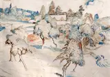 Orchard and farmhouse by Michael Rothenstein, ink and watercolour, sold Feb 2015